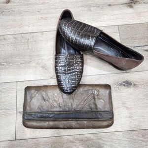 Lauren Merkin Brown Leather Zipper Clutch Bag